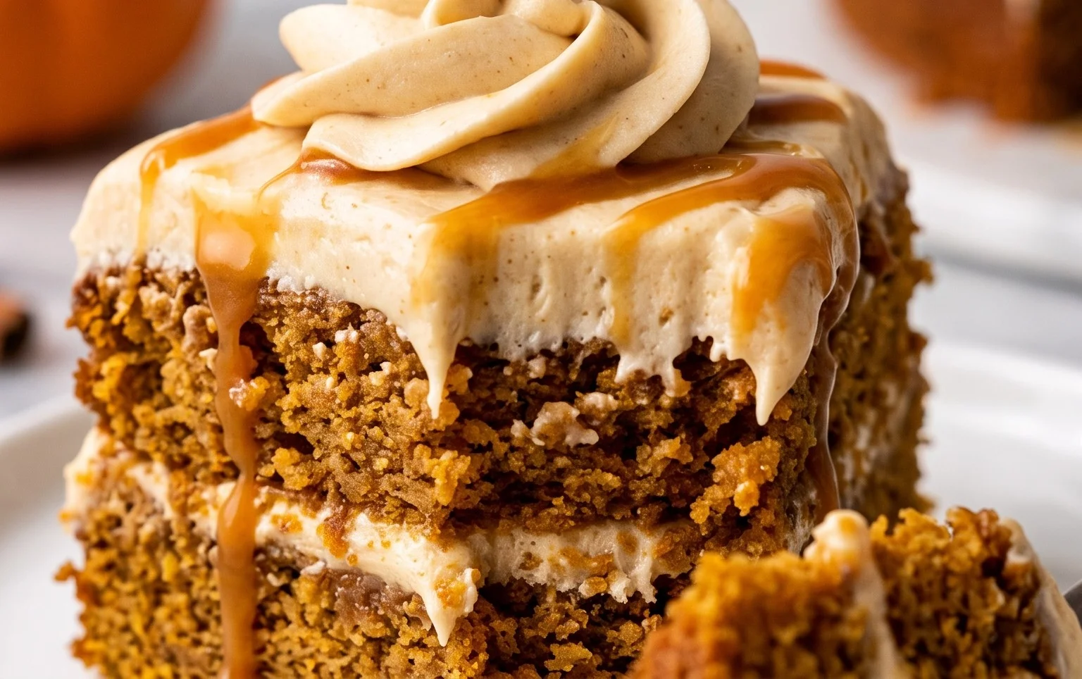 Pumpkin Cake with Caramel Cream Cheese Frosting